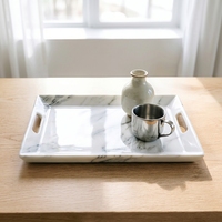 Plateau de service rectangulaire moderne en marbre blanc de Carrare avec poignées pour tables basses et intérieurs de luxe.
