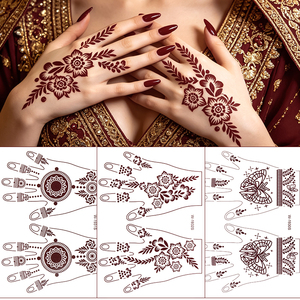 Pegatinas de <span class=keywords><strong>Tatuajes</strong></span> Temporales de Henna <span class=keywords><strong>Roja</strong></span> Marrón Personalizadas al por Mayor, Calcomanías Impermeables de Encaje Mandala Floral <span class=keywords><strong>para</strong></span> Manos, Pies y Cuerpo <span class=keywords><strong>para</strong></span> Mujeres - Product Image 3