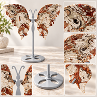 Présentoir en pierre d'agate papillon de 15 cm avec support métallique pour décoration intérieure, collection de cristaux et cadeau