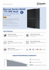 Panel Solar Monocristalino Sunkit de Media Celda, Tipo N, Bifacial, Doble Vidrio, 182 mm, 775W-800W 66HD |   Módulo Fotovoltaico al por Mayor de Fábrica con Certificación CE - Product Image 2