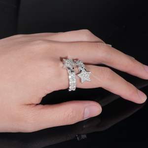 Стильное женское кольцо с бриллиантами в европейском американском стиле хип-хоп со звездами, модное 925 Серебряное кольцо с муассанитом, полностью инкрустированные Кольца в наличии - Product Image 4