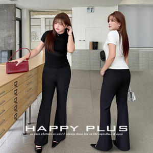 กางเกงสูทสีดำสำหรับผู้หญิงไซส์ใหญ่ รุ่น N9437 เอวสูง ทรงขาตรง ยืดหยุ่นเล็กน้อย ดีไซน์ขาบาน สไตล์ฤดูใบไม้ผลิ - Product Image 2