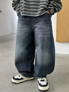 Jeans Garçon 2025 Printemps/Automne – Pantalon en Denim Décontracté Tout-Assorti pour Enfants et Adolescents, Style Américain Tendance, Teint en Pièce, <span class=keywords><strong>Taille</strong></span> Mi-Haute - Product Image 4