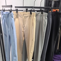 Celana Cargo Wol Pria Warna Solid Kasual Model Lurus Pinggang Sedang Ringan Kancing Depan Ramah Lingkungan Bernapas
