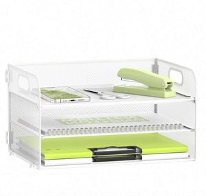3 Tier Office A4 Paper Letter Organiser with Handle Mesh Desk <b>Organizer</b> Letter Tray Filing Document Holders <b>File</b> Storage Rack - Product Image 3