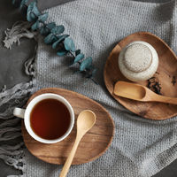 Assiettes de voyage écologiques en bois d'acacia de forme irrégulière de haute qualité pour le thé, le café, les collations, les gâteaux, les fruits, utilisation en restaurant
