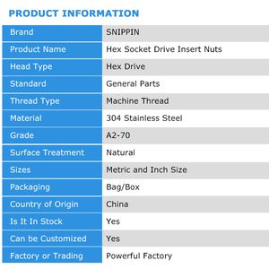 304 thép không gỉ Allen Hexagon Hex Ổ cắm ổ cắm chèn hạt ren cho đồ nội thất gỗ M3 M4 M5 M6 M8 M10 - Product Image 6