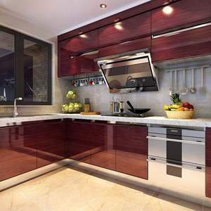 Meuble de cuisine personnalisé en acier inoxydable 304, écologique, finition grain de bois, style minimaliste de luxe, incluant l'acier inoxydable - Product Image 2