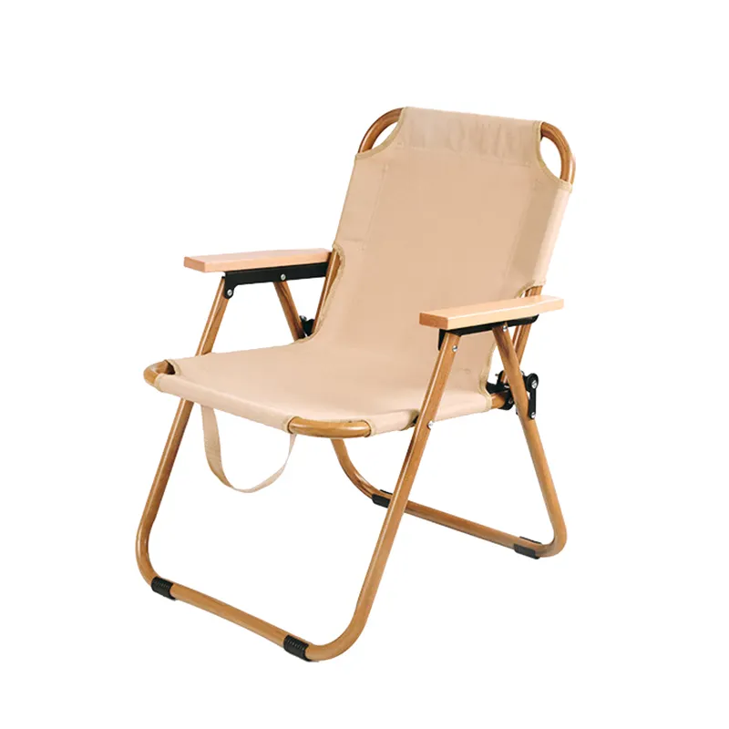 Luyuan Logo personnalisé extérieur Portable Grain de bois cadre en aluminium léger pliant Camping chaise basse