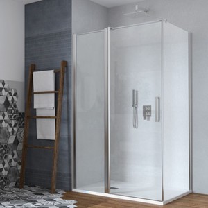 Portes de <span class=keywords><strong>douche</strong></span> coulissantes en aluminium cristal Clematis, cadre moderne, boîte latérale fixe avec verre trempé de 6 mm pour salle de bain, hôtel, cm <span class=keywords><strong>100</strong></span> - Product Image 1