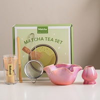 Ensemble de cérémonie du thé Matcha complet de cinq pièces, nouveau style chinois, motif floral, céramique émaillée au four