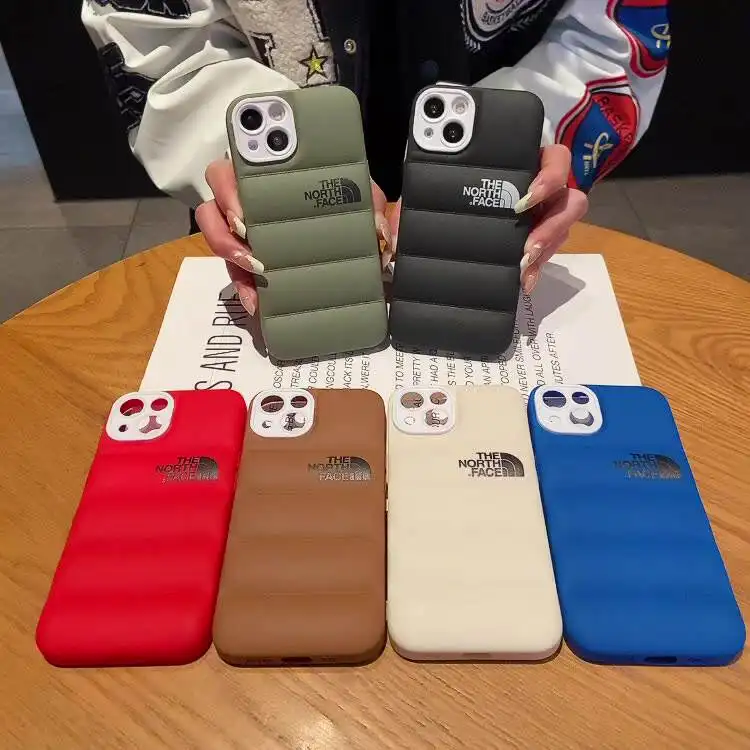 Puffer Case fashion solid color down jackete fabric shape north soft touch phone case for iphone14 13 12 11pro xsmax xr xs 7/8