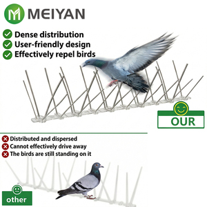 MEIYAN Pointes anti-oiseaux en acier inoxydable massif avec base en PC, solution écologique de lutte contre les nuisibles pour pigeons, moineaux, corbeaux, pour toits, clôtures et rebords extérieurs - Product Image 2