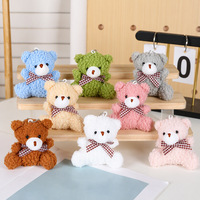 Porte-clés promotionnel en peluche petit ours en peluche de 8 cm avec nœud papillon à carreaux, plusieurs couleurs, cadeau souvenir pas cher, breloque de sac à dos