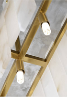 Lustre en marbre à longues lames, luminaire suspendu moderne de luxe en laiton pour salle à manger, îlot de cuisine, plafond haut, villa, prêt à être expédié