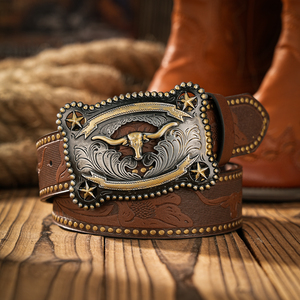 Cinturón de cuero de PU de estilo occidental con hebilla en forma de cabeza de toro tendencia Punk Retro para hombres jóvenes cinturón de vaquero inspirado en mezclilla tira de remache - Product Image 1