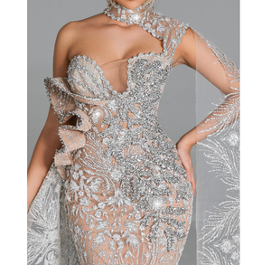 Robe de cocktail élégante et haut de gamme pour femmes, silhouette sirène, longueur au sol, avec détails perlés, pour les événements et célébrations de soirée de luxe - Product Image 3