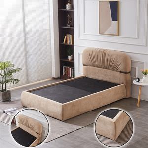 Juegos de Muebles de Lujo Modernos <span class=keywords><strong>para</strong></span> Dormitorio Marco de Cama King Size Doble <span class=keywords><strong>Matrimonial</strong></span> de Tela de Terciopelo Suave Marrón - Product Image 3