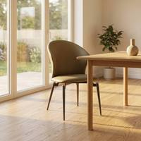 Chaise de salle à manger minimaliste en cuir PU gris avec quincaillerie métallique pour appartement, restaurant, café, table à manger