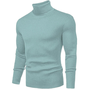 Pull à col roulé côtelé pour homme, coupe ajustée, tricot d'automne, pull-over, fabrication OEM ODM, nylon/coton, anti-boulochage et anti-plis - Product Image 2