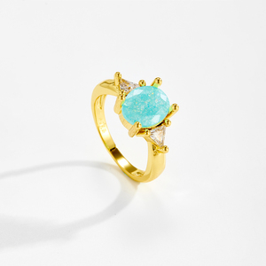 FUAMAY 2025 élégant Boho bijoux en laiton cuivre deux tons Tri pierre côté pierres ovale opale anneau Chic Festival élégant sophistiqué - Product Image 4