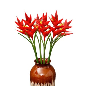 Fleur de paon artificielle QIHAO, rouge, en plastique souple, décoration de mariage, décoration de la maison - Product Image 2