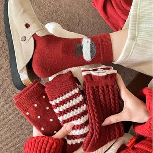 Chaussettes mi-hautes rouges en flocage pour <span class=keywords><strong>chiot</strong></span>, motif rétro, douces et confortables, pour l'hiver, usage quotidien, nouvelle année - Product Image 1