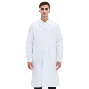 معطف مستشفى مختبر طبي أبيض سميك قطني طويل الأكمام للرجال والنساء - Product Image 2