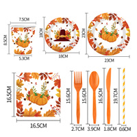 Vaisselle jetable pour fête d'automne et de Thanksgiving, assiettes en papier, gobelets, serviettes, couverts, décorations de fête sur le thème de la récolte d'automne