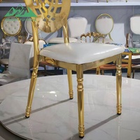 Chaise de mariage Wayon de luxe en acier inoxydable doré, dossier ovale géométrique, pieds en bambou, coussin blanc