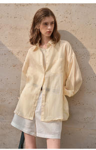 Enyami Ramie Chemisier boutonné en ramie décontracté coupe ample pour femme Style rétro léger Boho Chic <span class=keywords><strong>Top</strong></span> Chemise à manches longues - Product Image 5