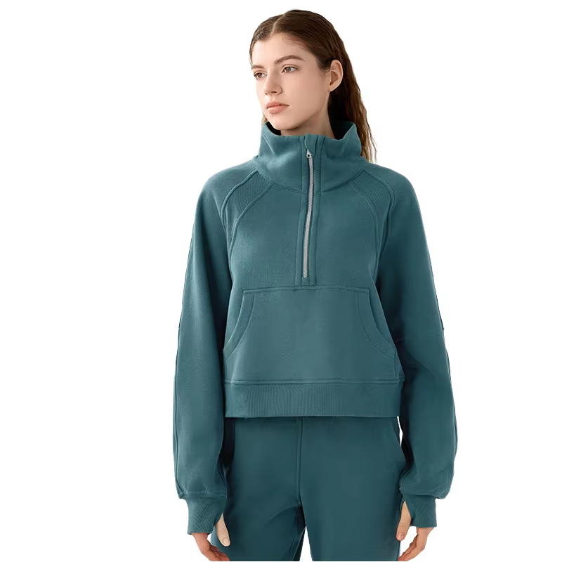 Women's Half-Zipper High Collar Pullover Casual Running Sports Sweater Warm Fleece Thickened for Outside Yoga Top