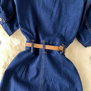 Luz Luxo Socialite Estilo High-End Polo Collar Denim Vestido Feminino Verão Split Cintura Design Nicho Temperamento Vestido Longo - Product Image 4