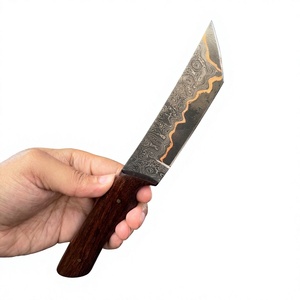 Couteau à lame fixe en acier Damas cuivré, manche en bois, personnalisable, pour la chasse, le camping et la survie, pointe tombante - Product Image 1