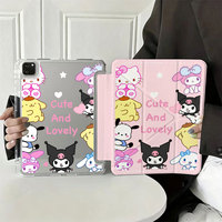 Étui de protection pour iPad personnalisé avec des personnages mignons, support pliable en Y, coque transparente, antichoc, fin et léger, housse pour tablette