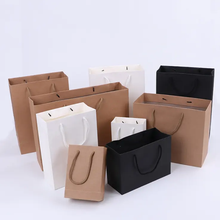 Free Sample Customized Logo Recyclable Shopping Black Color Kraft Paper Bag With Twisted Handle