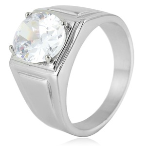 yunnique Men's <b>Titanium</b> Steel <b>Ring</b> Prong Setting Clear Gemstone Wedding Band Gift Jewelry - Product Image 1