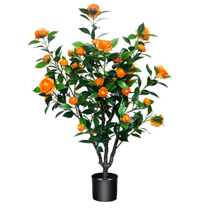 Vente en gros d'arbres à fleurs artificielles en plastique de haute qualité Orange <span class=keywords><strong>Camelia</strong></span> pour la décoration intérieure et extérieure de la maison et du jardin - Product Image 1