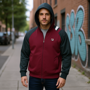 เสื้อแจ็คเก็ตฟิลา มานเซลลาผู้ชาย สีแดง สีเทา สีขาว ลายสตรีทแวร์ มีซิป มีฮู้ด ผ้าฟลีซ ฤดูใบไม้ร่วง ทรงปกติ - Product Image 2