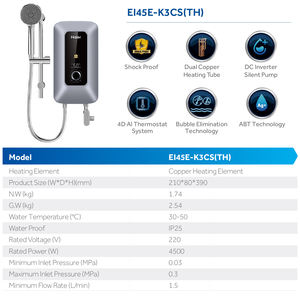 Haier 4.5kw CE CB Salle de bain 3 phases électrique sans réservoir douche instantanée chauffe-eau <span class=keywords><strong>robinet</strong></span> avec chauffages sans réservoir combos - Product Image 2