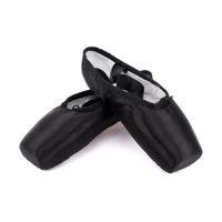 Dynadans US Stock Sepatu Pointe Balet Satin Profesional Buatan Tangan dengan Ujung Keras, Hak Datar, Lapisan Katun Emas/Hitam untuk Anak Perempuan, Dilengkapi Bantalan Jari Kaki