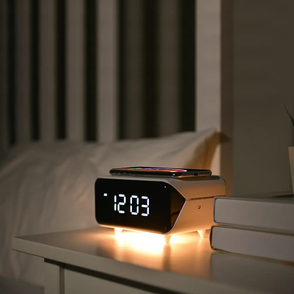 Bedroom Kids Alarm Clock Wireless Charging Led Electric Alarm Clock With Night Light Time Display Smart Table Clock