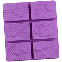 1204 6-Loch Honigbienen- und Wabenform Quadratische Seifenform Silikon-Kuchenform Silikonform für DIY-Seife Kerzen Harz Silikon
