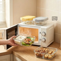 Boîte à lunch en verre à deux niveaux avec plateau supérieur amovible, couvercle à fermeture hermétique, compatible micro-ondes, empilable, pour la préparation des repas