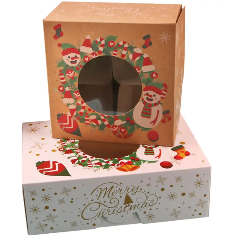 Wholesale Kraft Paper Christmas Gift Box Can Hold Dessert Transparent Window Christmas Snack Rigid Paper Box