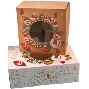 थोक क्राफ्ट पेपर क्रिसमस उपहार बॉक्स डेज़र्ट पारदर्शी विंडो क्रिसमस स्नैक कठोर पेपर बॉक्स