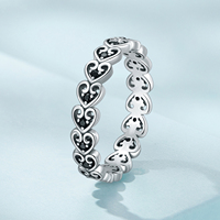 Bague Cœur Vintage en Argent Sterling 925 pour Femme, avec Zircon Cubique Noir, Creuse et Élégante, Idéale pour Mariage ou Cadeau SCR882