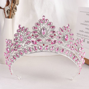 QS <span class=keywords><strong>Couronne</strong></span> de <span class=keywords><strong>princesse</strong></span> de luxe transfrontalière ornée de feuilles et de strass, idéale pour mariages, concours de beauté et reines - Product Image 3