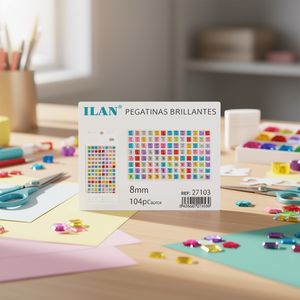 Ilan Adesivi Brillanti 8mm 104pz Multicolore Quadrati 3D - Product Image 3