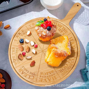 Plateau rond en bambou pour pizza, plateau en bois avec poignée pour servir pizza, steak, pain, planche de cuisine multifonctionnelle - Product Image 1